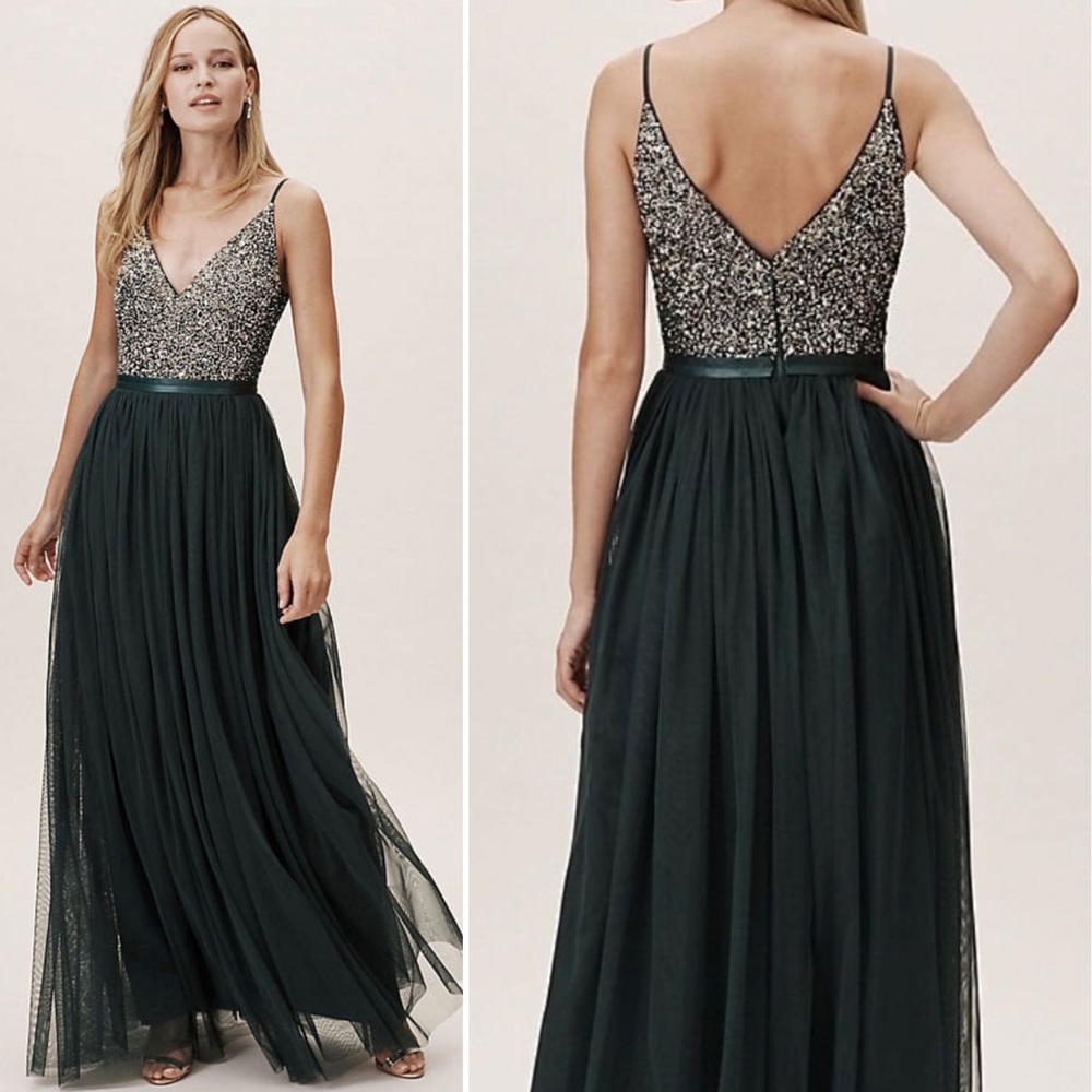 Anthroplogie BHLDN Emerald Avery Beaded Tulle Gown